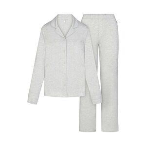 SKIMS Sleep Long Sleeve Button Up Set in Heather Gray - L